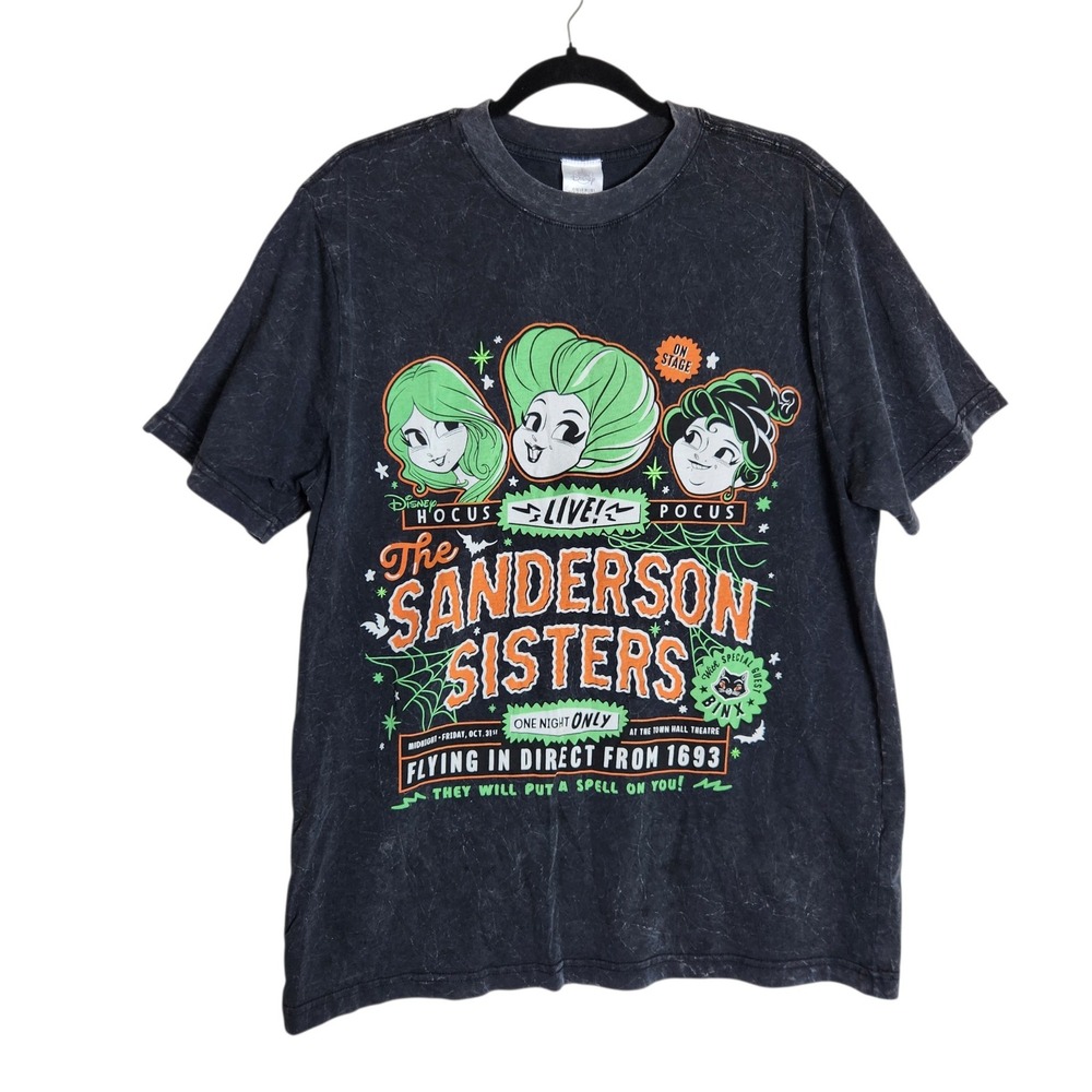 Disney Hocus Pocus Sanderson Sisters Mineral Wash Graphic T-Shirt Black Large